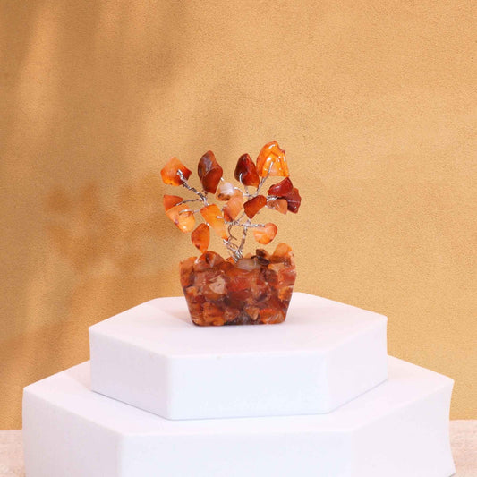 Mini Gemstone Tree On Orgonite Base - Carnelian (15 stones) gemstone tree handmade in India for home decor and healing.