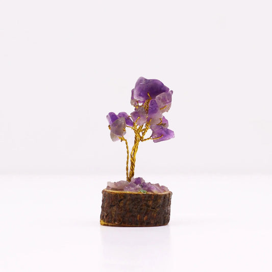Mini Gemstone Tree On Wood Base - Amethyst (15 stones) Ninja Aromatherapy