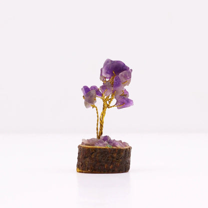 Mini Gemstone Tree On Wood Base - Amethyst (15 stones) Ninja Aromatherapy