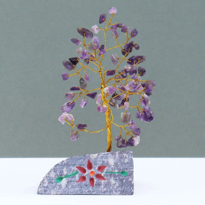 Amethyst - 80 Stone gemstone tree handmade in India for home decor and healing.