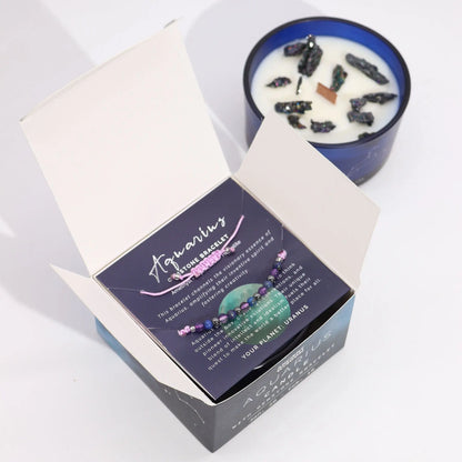 Zodiac Crystal Candle with Gemstone Bracelet - Aquarious Ninja Aromatherapy