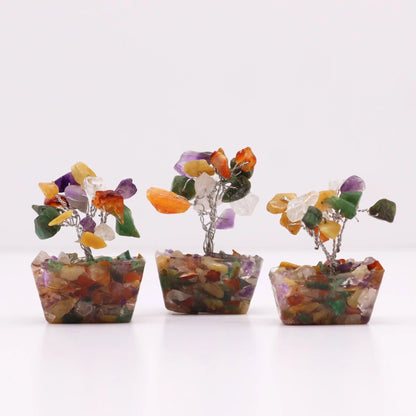 Mini Gemstone Tree on Orgonite Base - Multi Stones (15 stones) Ninja Aromatherapy