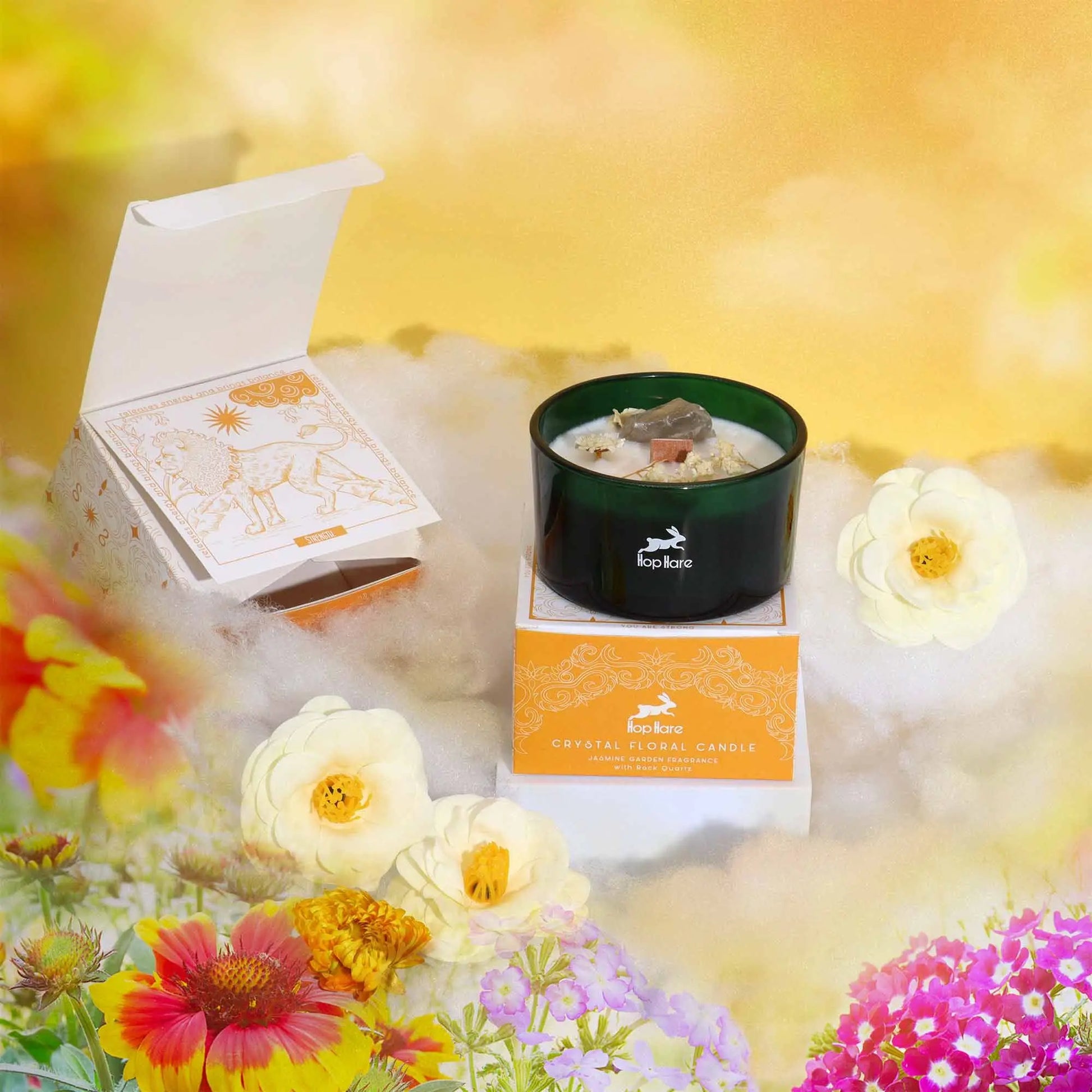 Hop Hare Crystal Magic Flower Candle - The Lion Ninja Aromatherapy