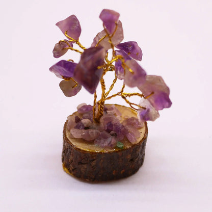 Mini Gemstone Tree On Wood Base - Amethyst (15 stones) Ninja Aromatherapy