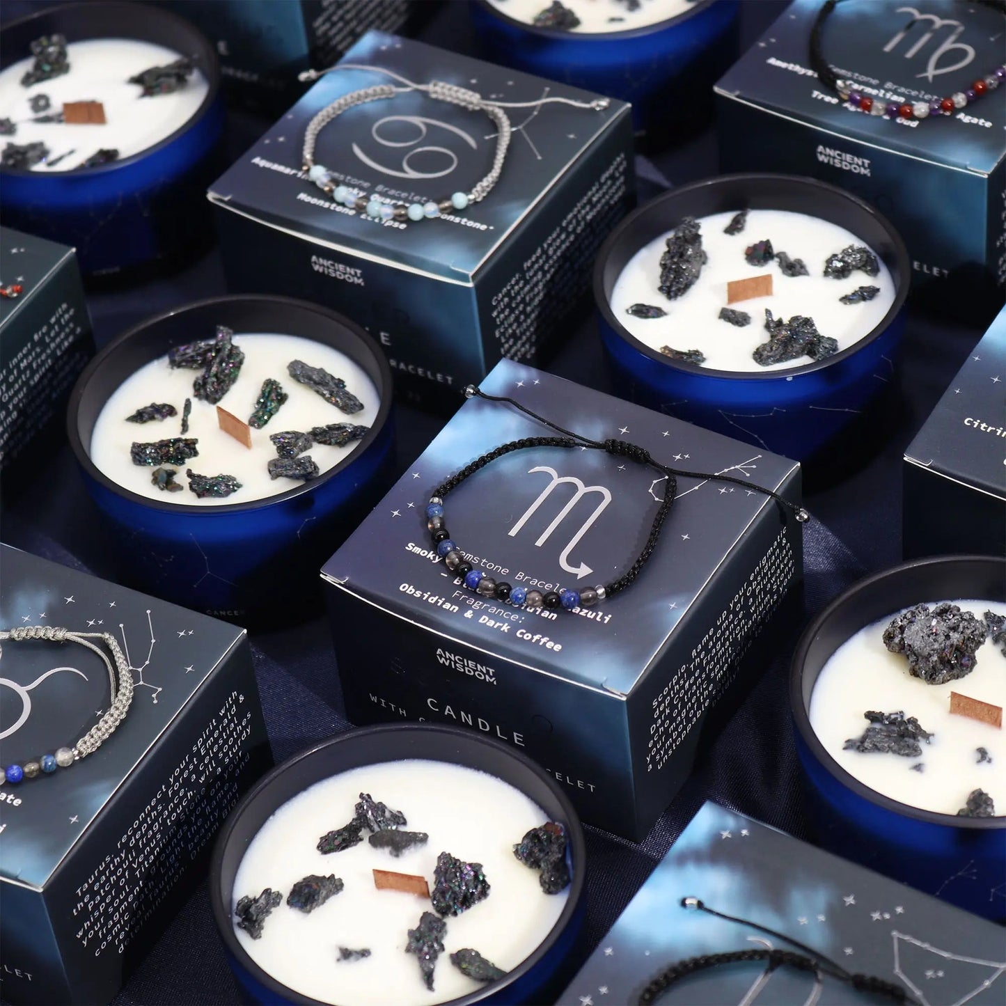 Zodiac Crystal Candle with Gemstone Bracelet - Aquarious Ninja Aromatherapy
