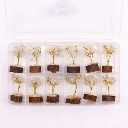 Mini Gemstone Tree On Wood Base - Rock Quartz (15 stones) Ninja Aromatherapy