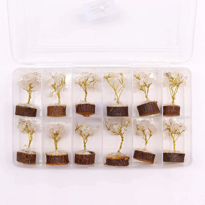 Mini Gemstone Tree On Wood Base - Rock Quartz (15 stones) Ninja Aromatherapy