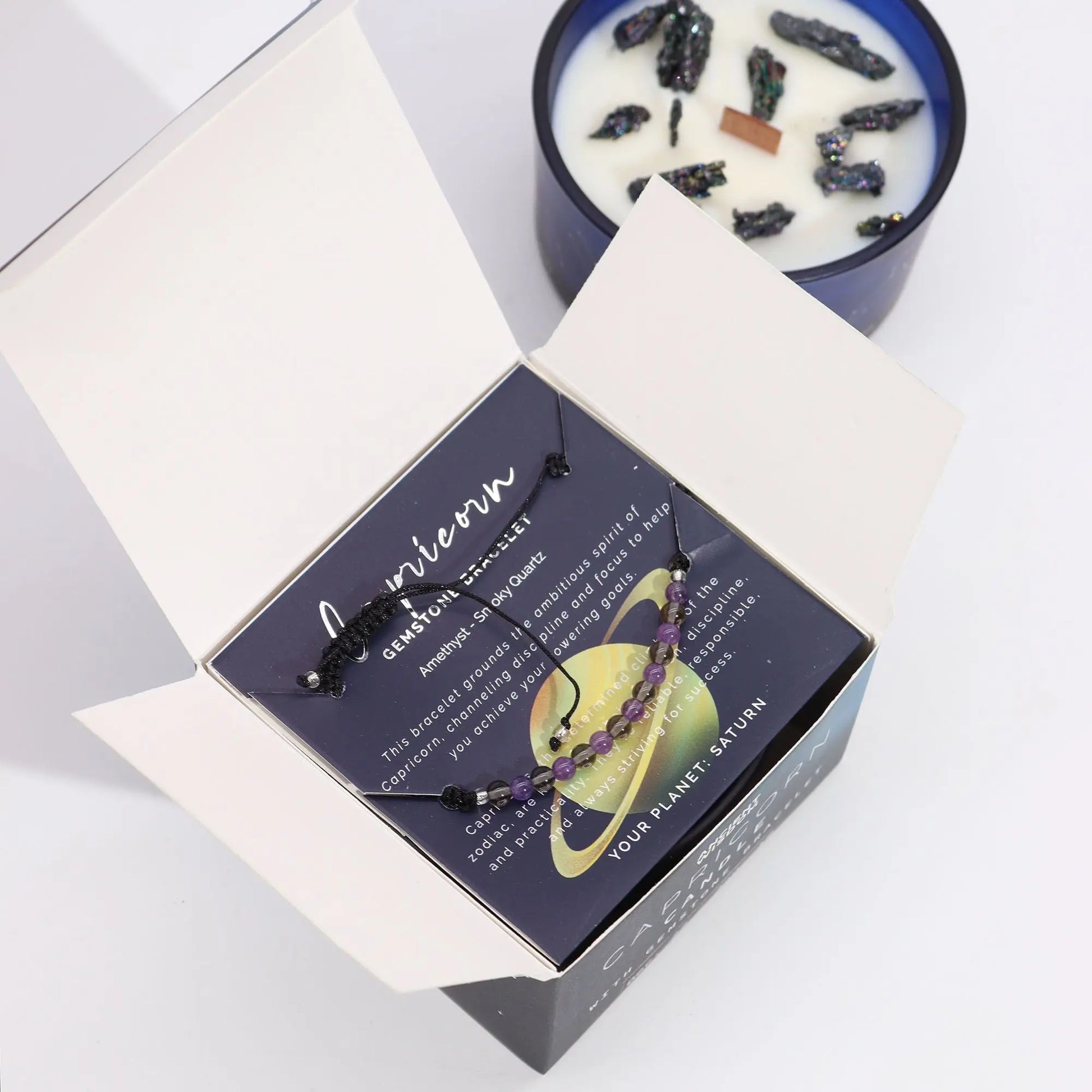 Zodiac Crystal Candle with Gemstone Bracelet - Capricorn Ninja Aromatherapy