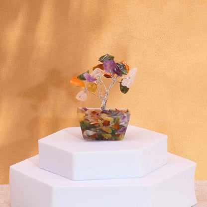 Mini Gemstone Tree on Orgonite Base - Multi Stones (15 stones) gemstone tree handmade in India for home decor and healing.
