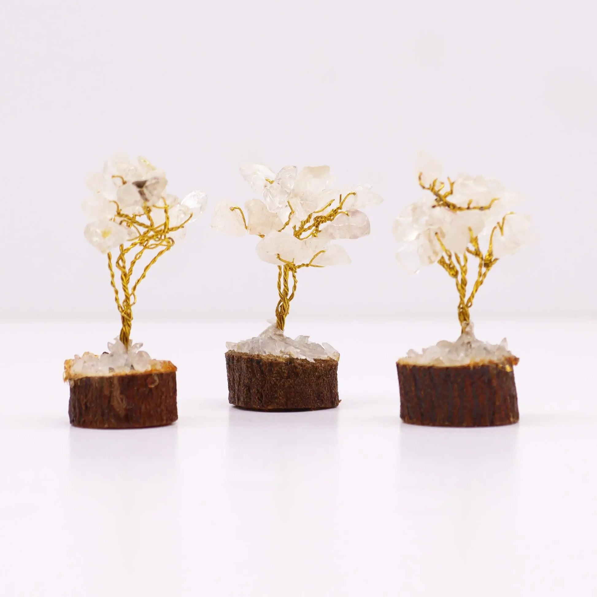 Mini Gemstone Tree On Wood Base - Rock Quartz (15 stones) Ninja Aromatherapy