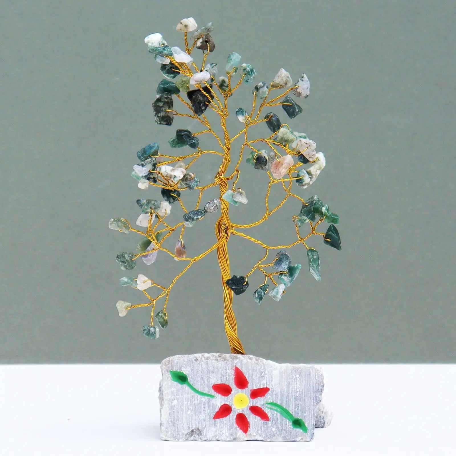Moss Agate - 80 Stone gemstone tree handmade in India for home decor and healing.
