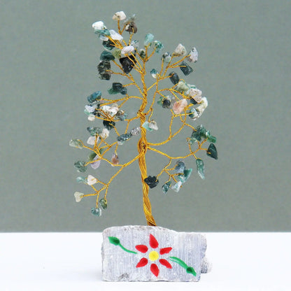 Moss Agate - 80 Stone gemstone tree handmade in India for home decor and healing.