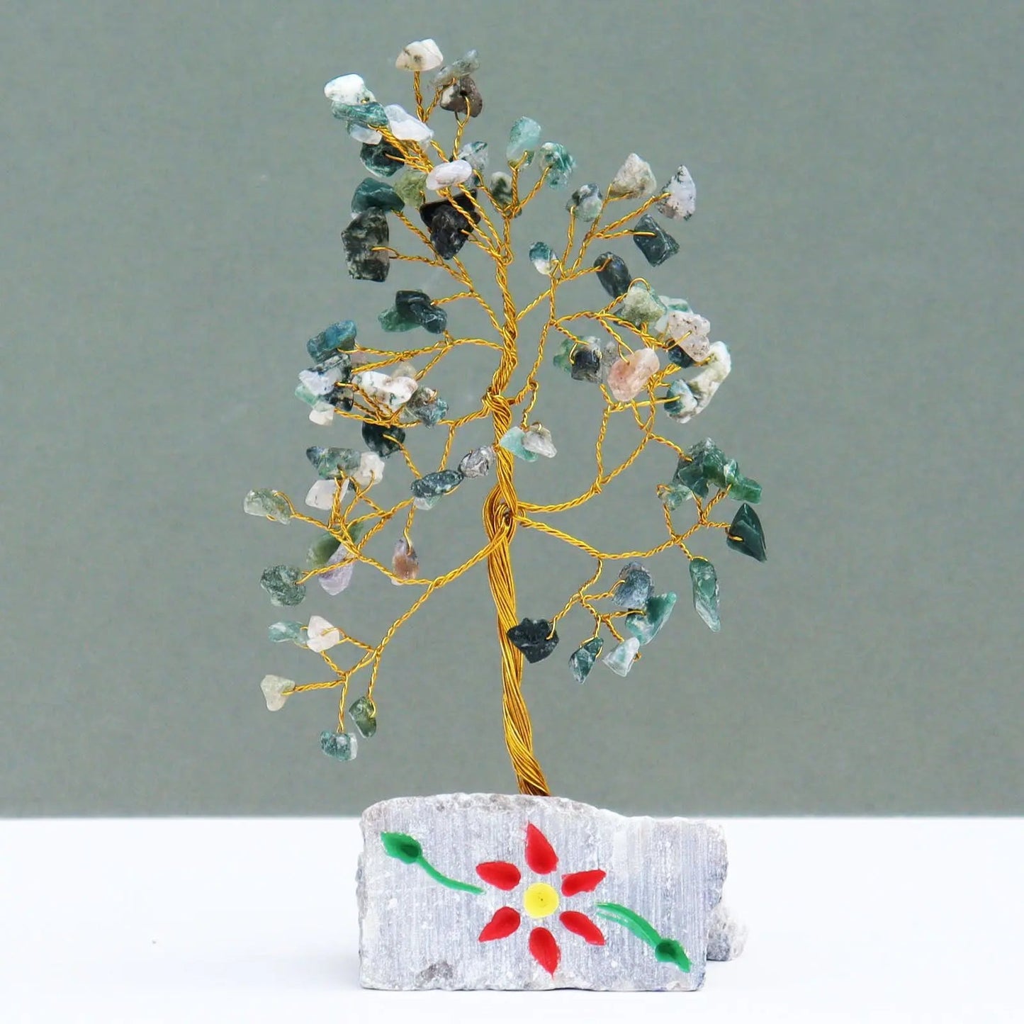 Moss Agate - 80 Stone gemstone tree handmade in India for home decor and healing.