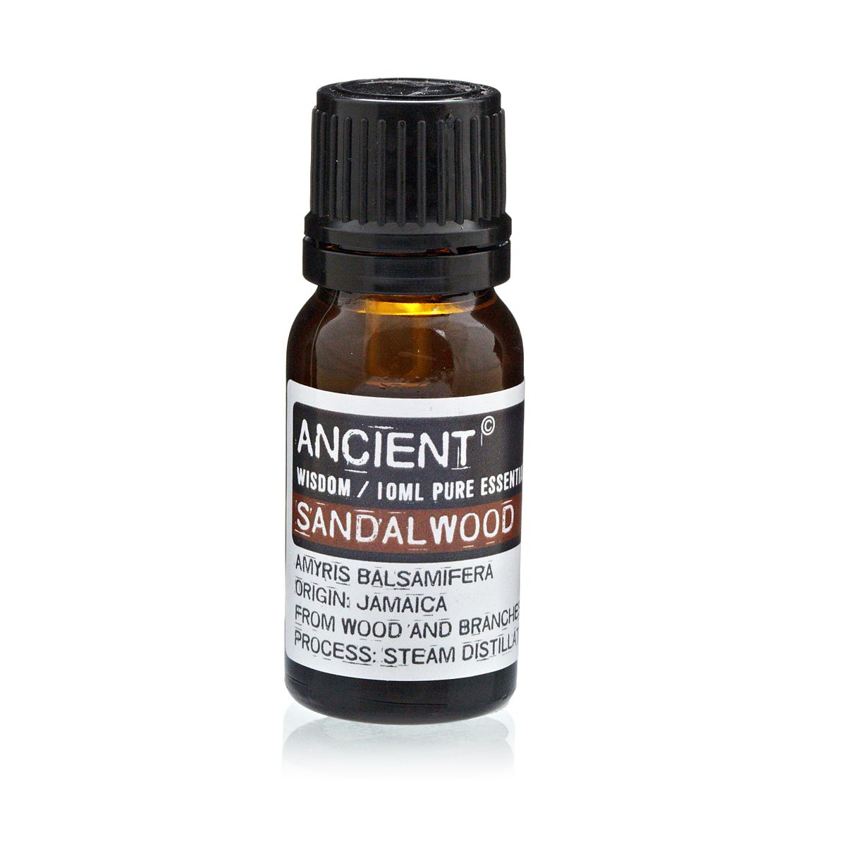Sandalwood Amyris Essential Oil 10ml Amber Glass Bottle with Built-In Drop Reducer – Calming, Healing and Aromatherapy