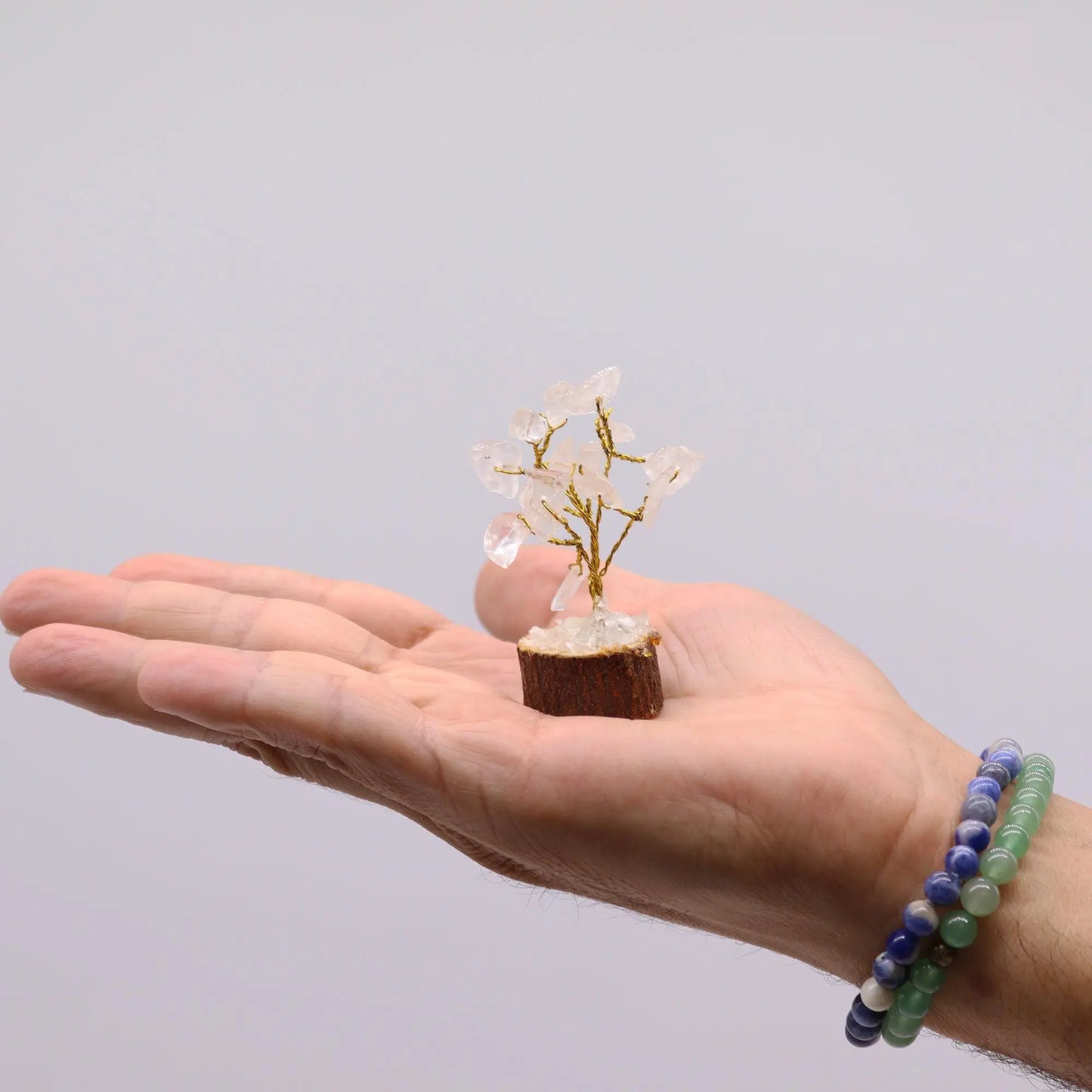 Mini Gemstone Tree On Wood Base - Rock Quartz (15 stones) Ninja Aromatherapy