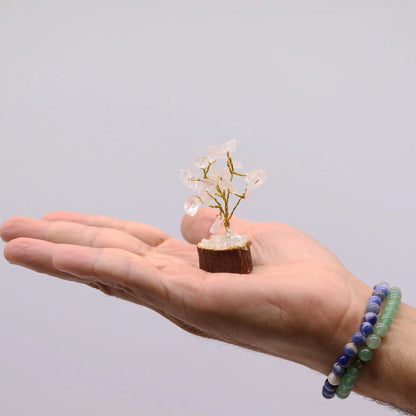 Mini Gemstone Tree On Wood Base - Rock Quartz (15 stones) Ninja Aromatherapy