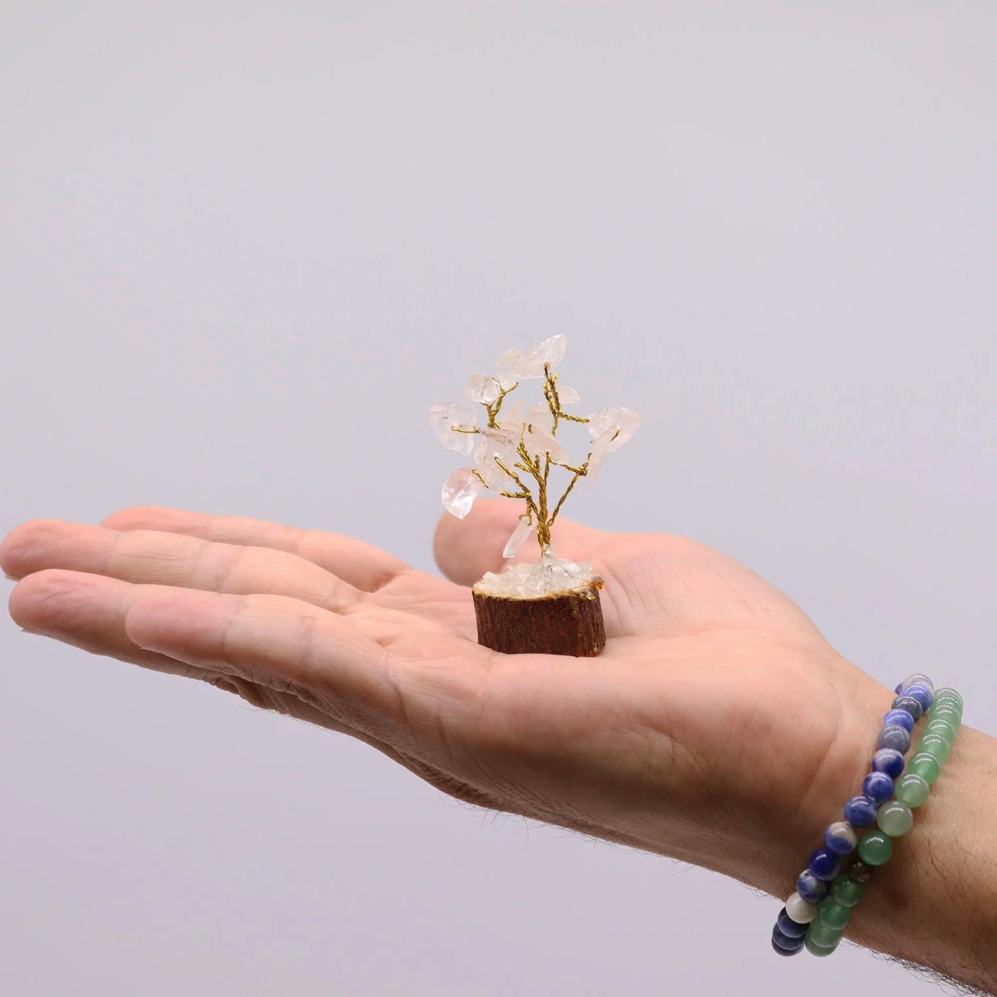 Mini Gemstone Tree On Wood Base - Rock Quartz (15 stones) Ninja Aromatherapy