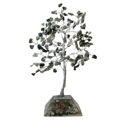 Gemstone Tree with Organite Base - 160 Stone - Moss Agate Ninja Aromatherapy