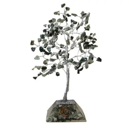 Gemstone Tree with Organite Base - 160 Stone - Moss Agate Ninja Aromatherapy