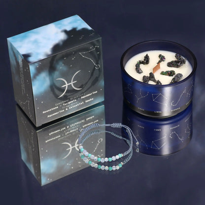 Zodiac Crystal Candle with Gemstone Bracelet - Pisces Zodiac Crystal Candles with Gemstone Bracelet from China with