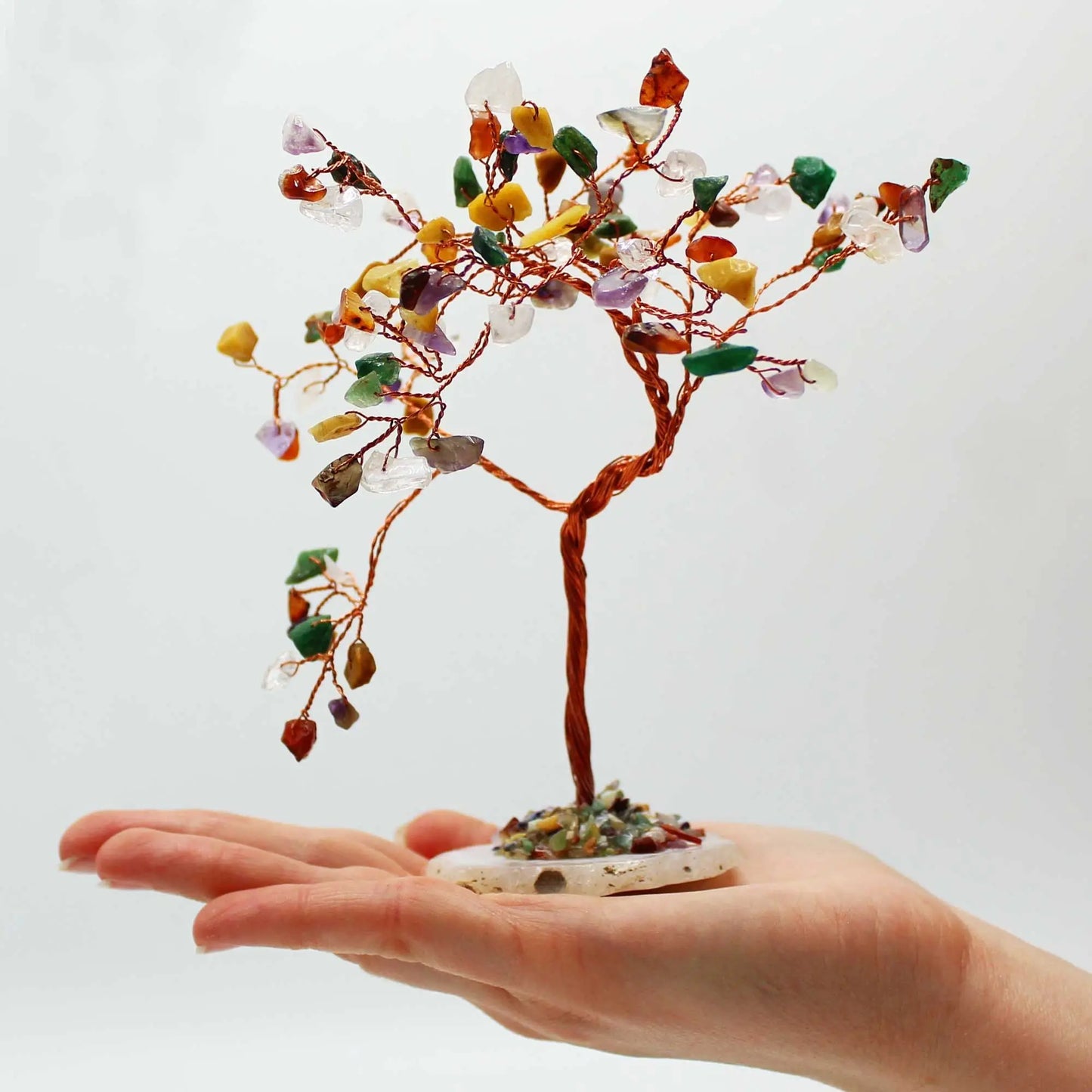Lrg Gemstone Tree - Multi Stones on Natural Agate Base (100 stones) Ninja Aromatherapy