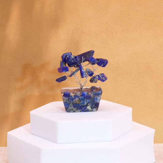 Mini Gemstone Tree On Orgonite Base - Sodalite (15 stones) gemstone tree handmade in India for home decor and healing.