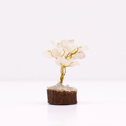 Mini Gemstone Tree On Wood Base - Rock Quartz (15 stones) Ninja Aromatherapy