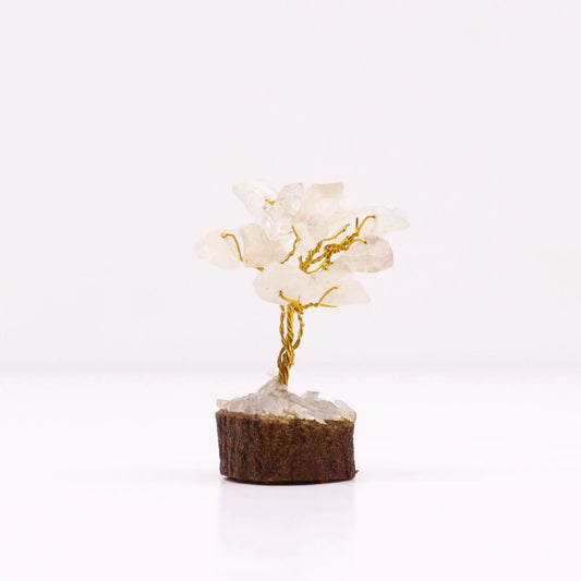 Mini Gemstone Tree On Wood Base - Rock Quartz (15 stones) Ninja Aromatherapy