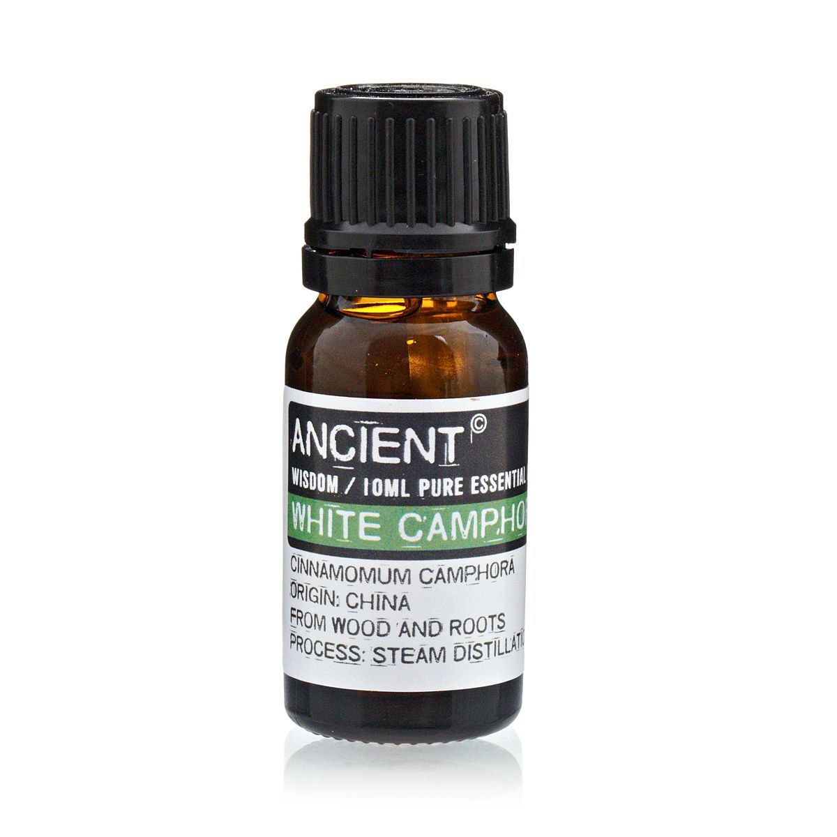 White Camphor Essential Oil 10ml Amber Glass Bottle with Built-In Drop Reducer – Respiratory Relief and Pain Support