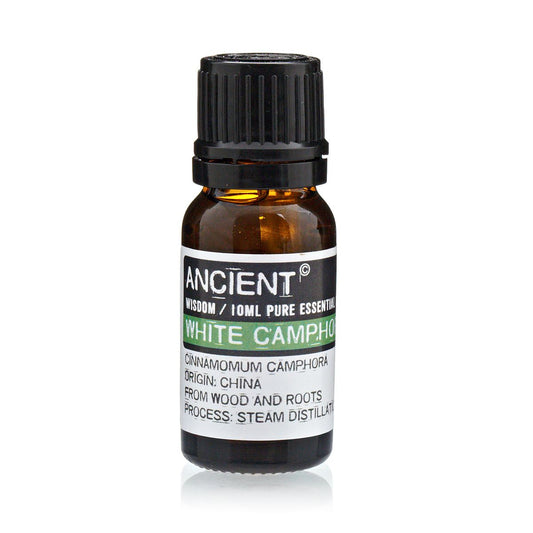 White Camphor Essential Oil 10ml Amber Glass Bottle with Built-In Drop Reducer – Respiratory Relief and Pain Support