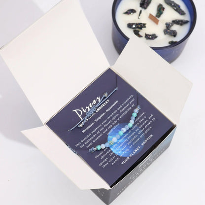 Zodiac Crystal Candle with Gemstone Bracelet - Pisces Ninja Aromatherapy