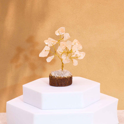 Mini Gemstone Tree On Wood Base - Rock Quartz (15 stones) gemstone tree handmade in India for home decor and healing.