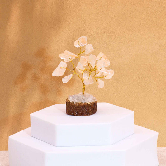 Mini Gemstone Tree On Wood Base - Rock Quartz (15 stones) gemstone tree handmade in India for home decor and healing.