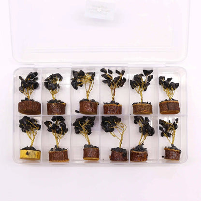 Mini Gemstone Tree On Wood Base - Black Agate (15 stones) Ninja Aromatherapy