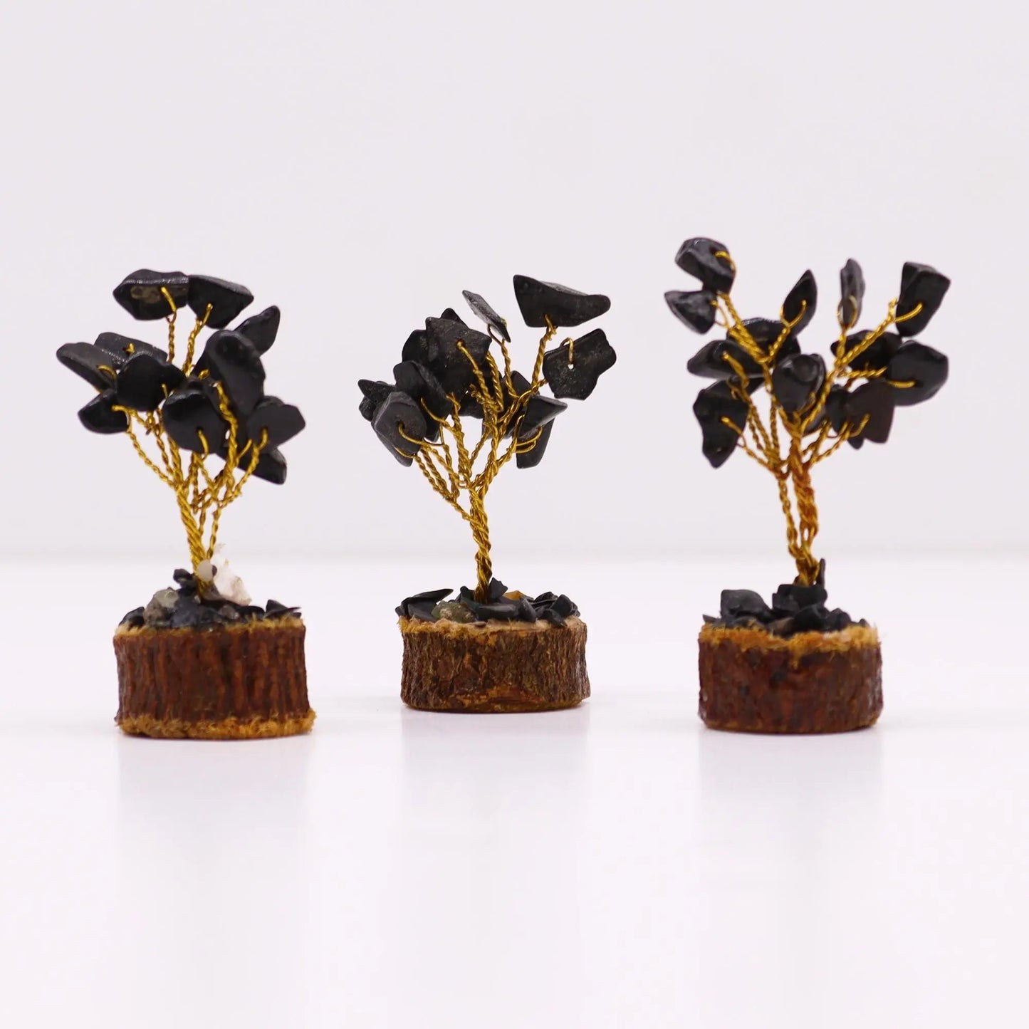 Mini Gemstone Tree On Wood Base - Black Agate (15 stones) Ninja Aromatherapy