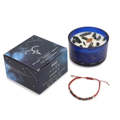 Zodiac Crystal Candle with Gemstone Bracelet - Aries Ninja Aromatherapy