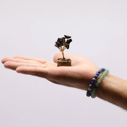 Mini Gemstone Tree On Wood Base - Black Agate (15 stones) Ninja Aromatherapy