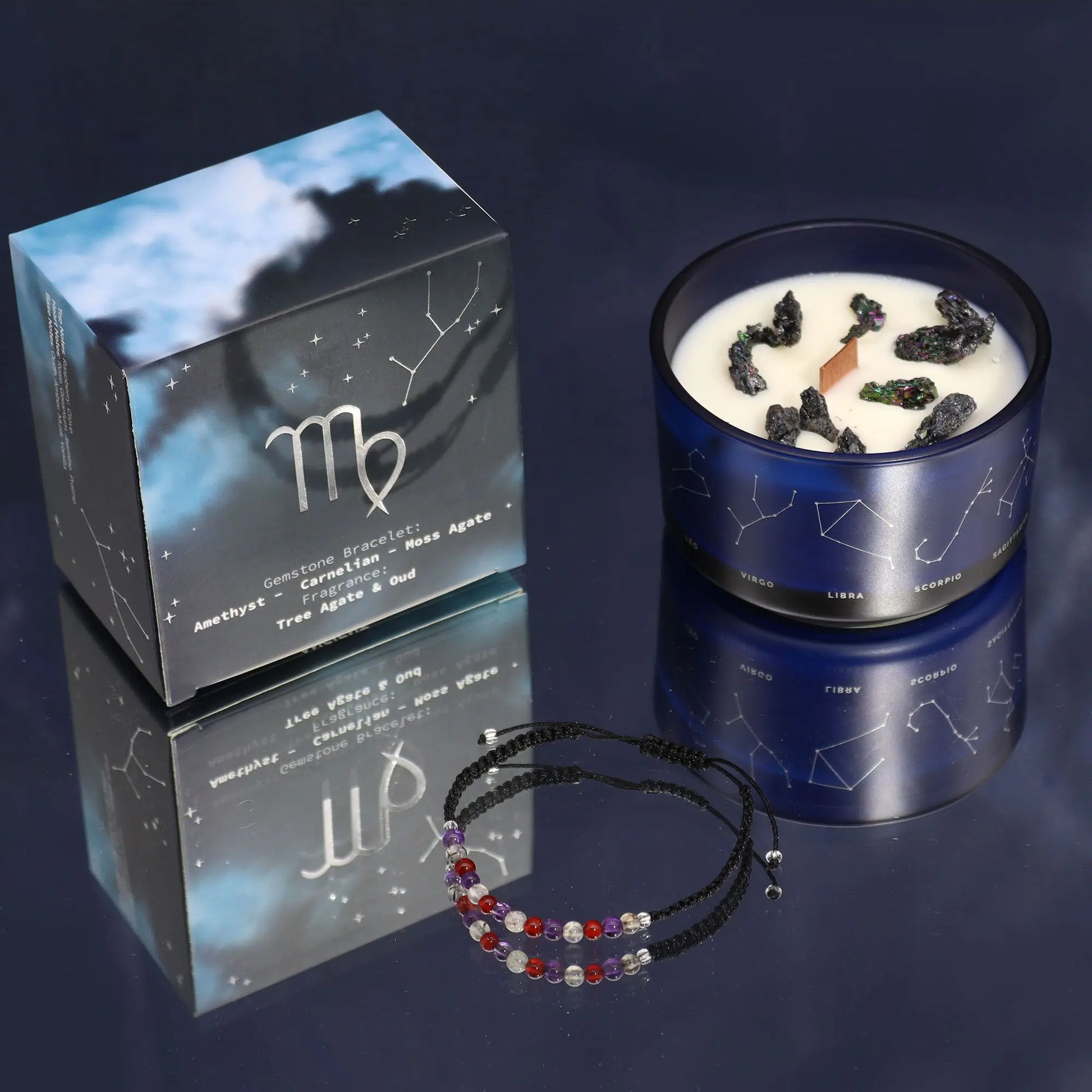 Zodiac Crystal Candle with Gemstone Bracelet - Virgo Zodiac Crystal Candles with Gemstone Bracelet from China with essential