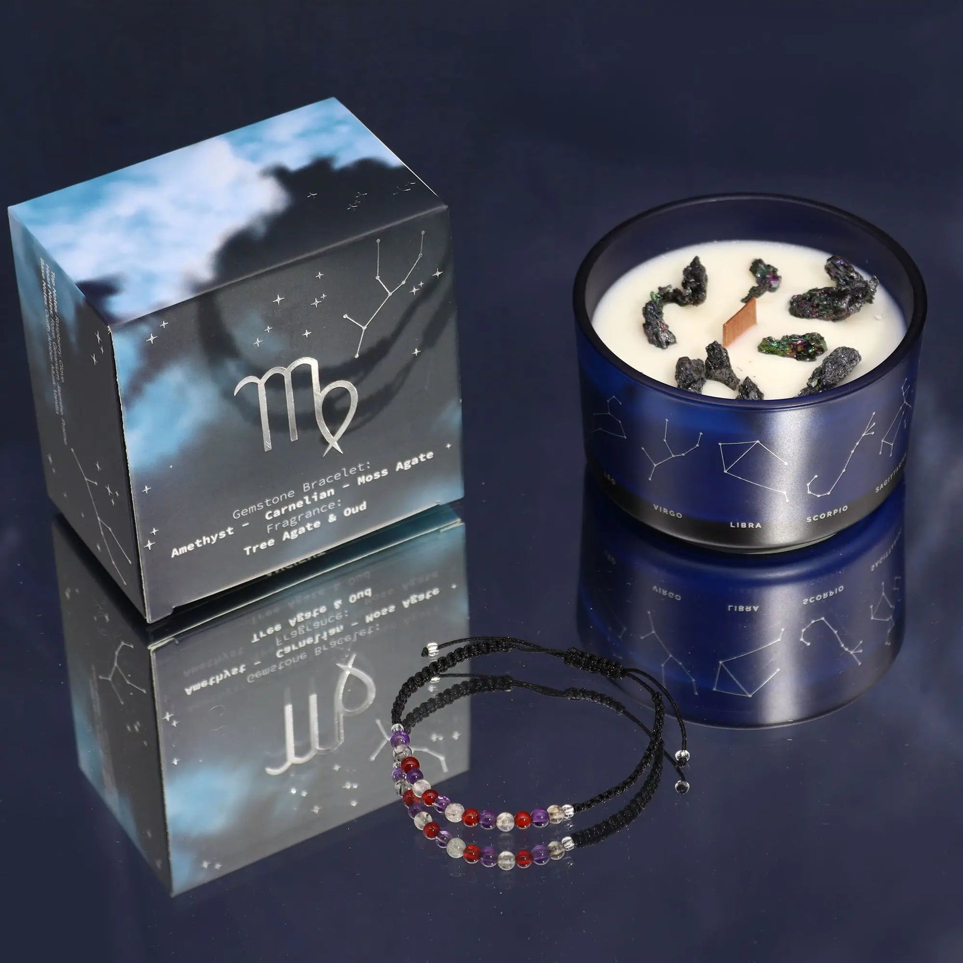 Zodiac Crystal Candle with Gemstone Bracelet - Virgo Zodiac Crystal Candles with Gemstone Bracelet from China with essential