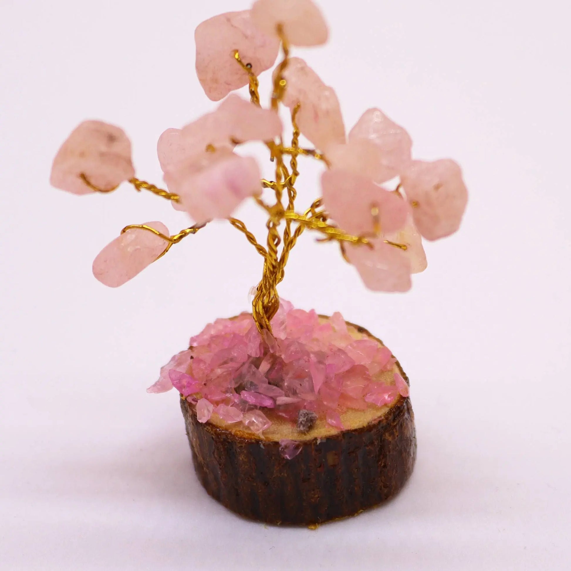 Mini Gemstone Tree On Wood Base - Rose Quartz (15 stones) Ninja Aromatherapy