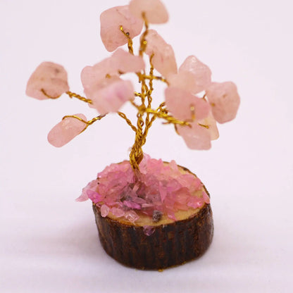 Mini Gemstone Tree On Wood Base - Rose Quartz (15 stones) Ninja Aromatherapy