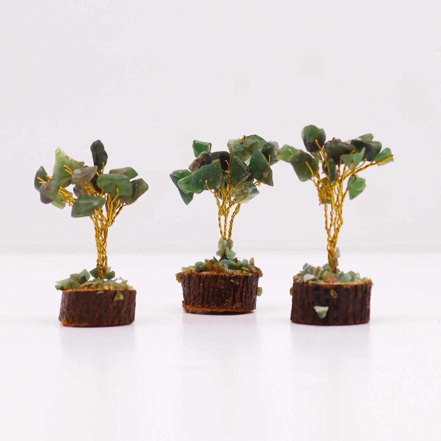 Mini Gemstone Tree On Wood Base - Green Aventurine (15 stones) Ninja Aromatherapy