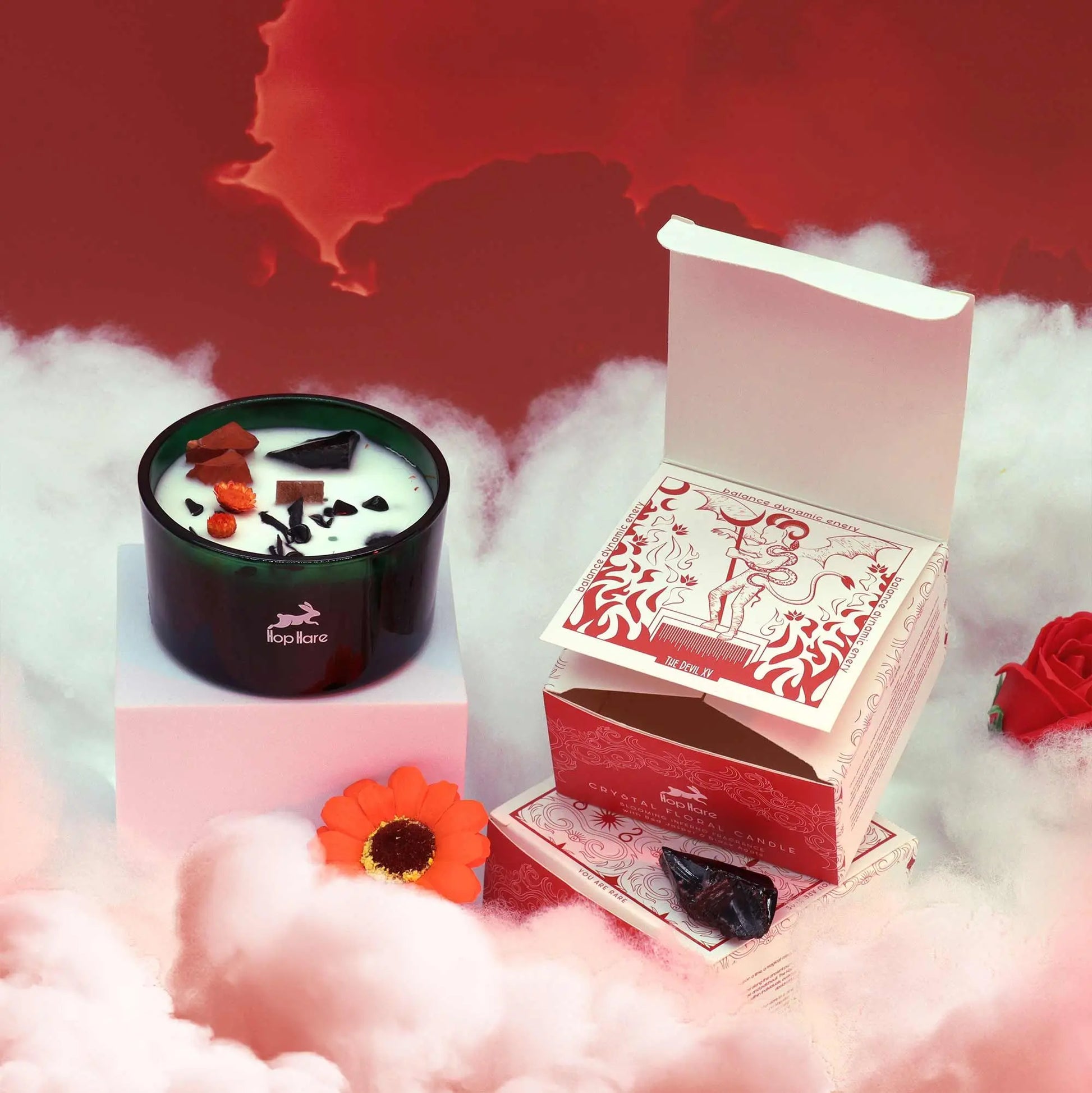 Hop Hare Crystal Magic Flower Candle - The Devil Ninja Aromatherapy