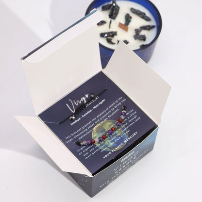 Zodiac Crystal Candle with Gemstone Bracelet - Virgo Ninja Aromatherapy