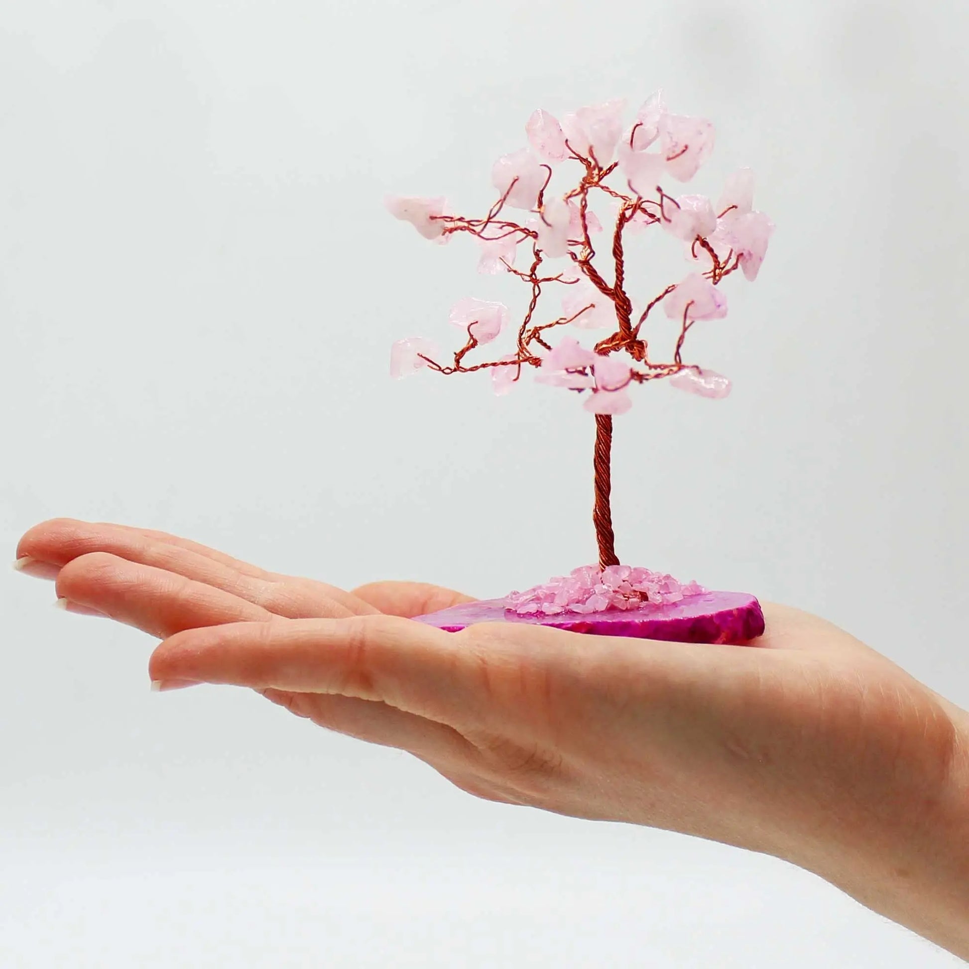 Gemstone Tree - Rose Quartz on Pink Agate Base (35 stones) Ninja Aromatherapy