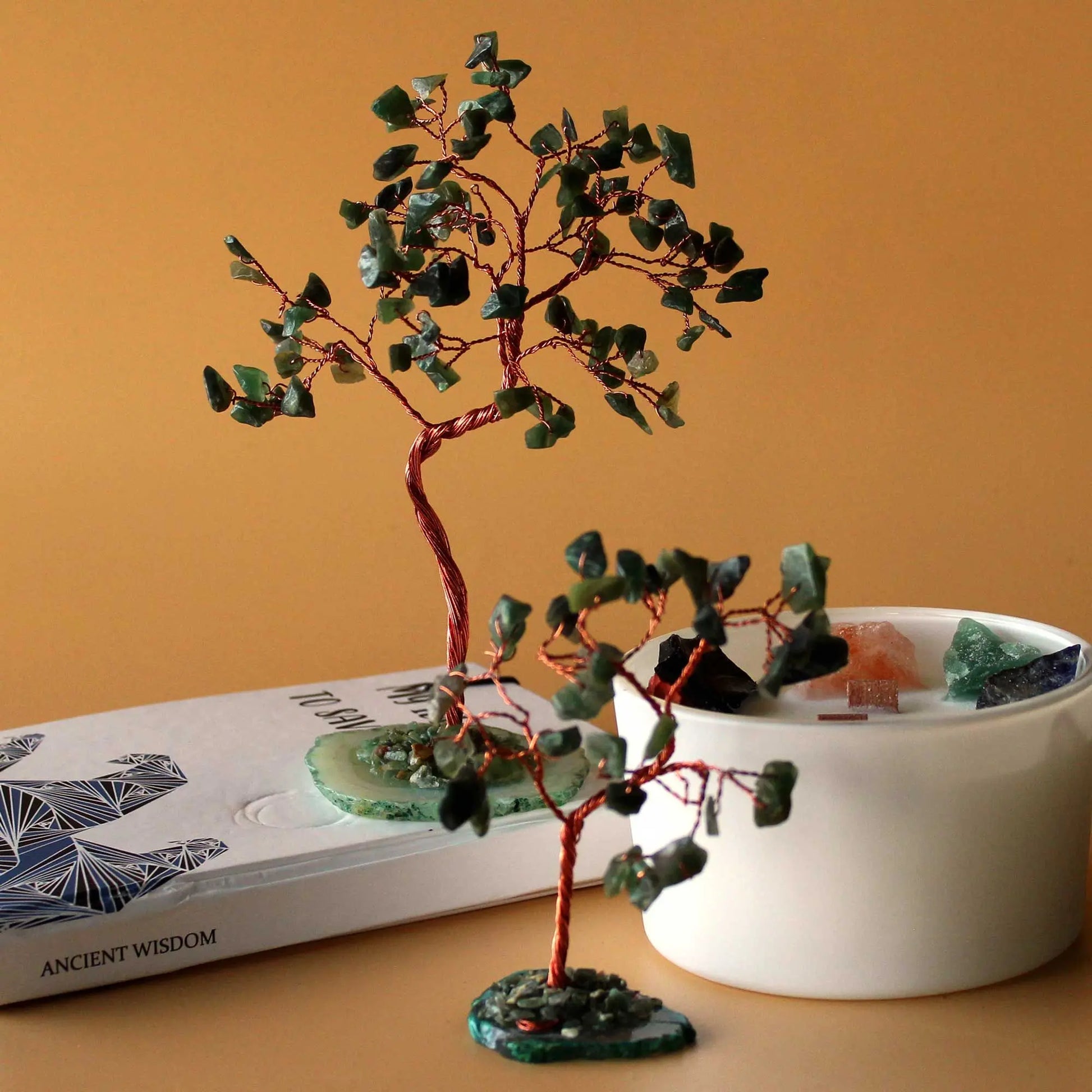 Gemstone Tree - Green Aventurine on Green Agate Base (35 stones) Ninja Aromatherapy