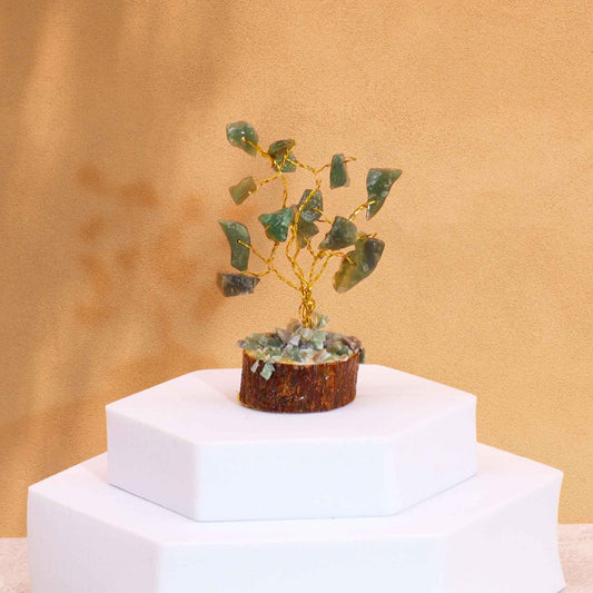 Mini Gemstone Tree On Wood Base - Green Aventurine (15 stones) gemstone tree handmade in India for home decor and healing.