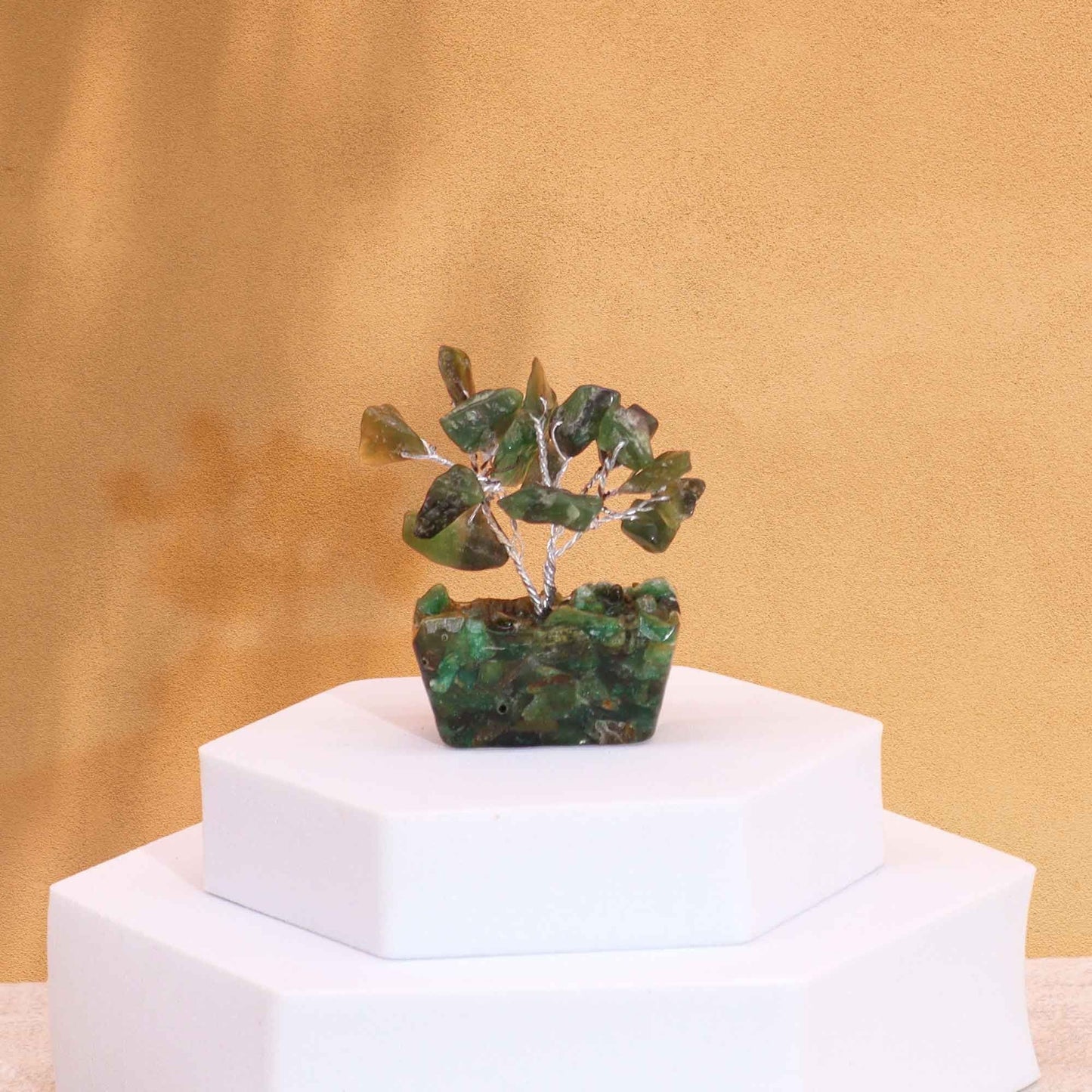 Mini Gemstone Tree On Orgonite Base - Green Aventurine (15 stones) gemstone tree handmade in India for home decor and healing