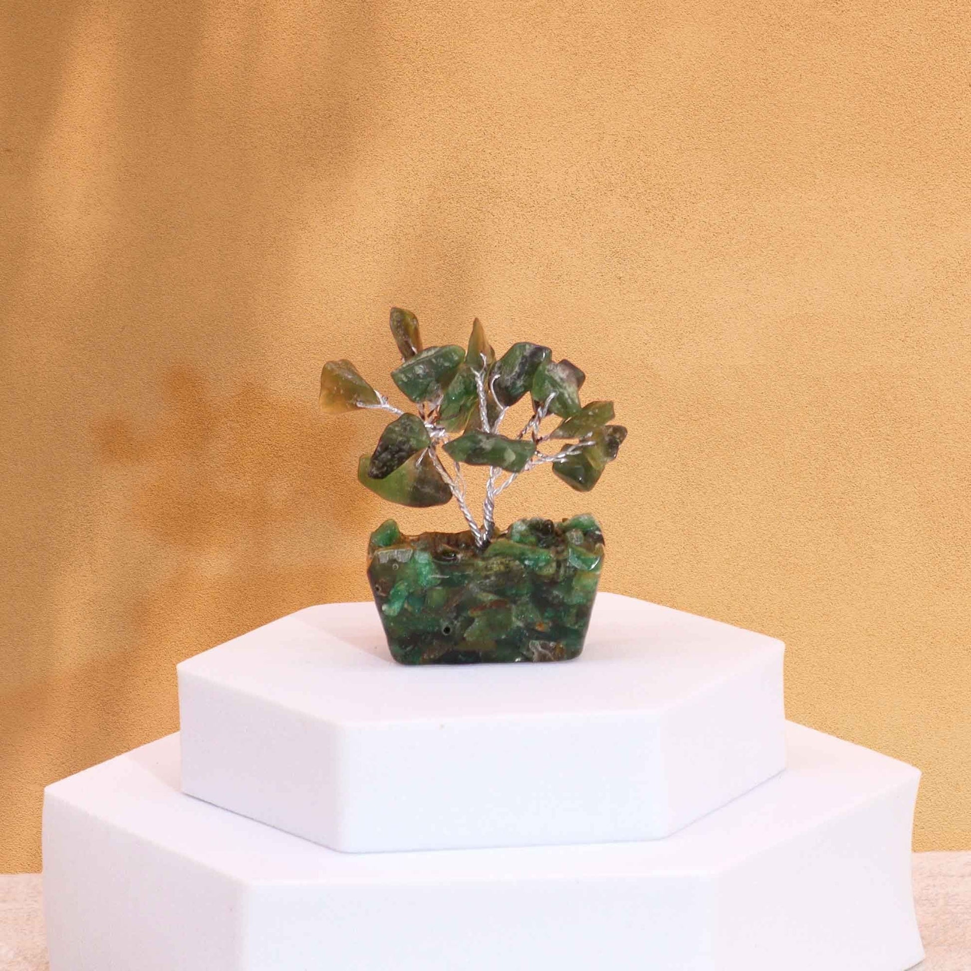 Mini Gemstone Tree On Orgonite Base - Green Aventurine (15 stones) gemstone tree handmade in India for home decor and healing