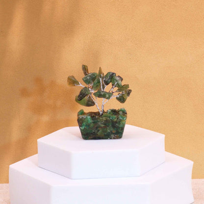 Mini Gemstone Tree On Orgonite Base - Green Aventurine (15 stones) gemstone tree handmade in India for home decor and healing